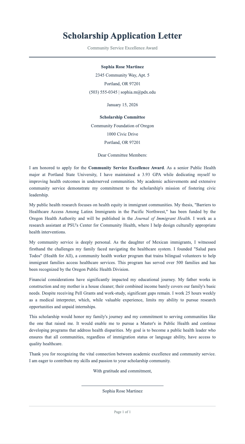 Centered Header Scholarship Letter